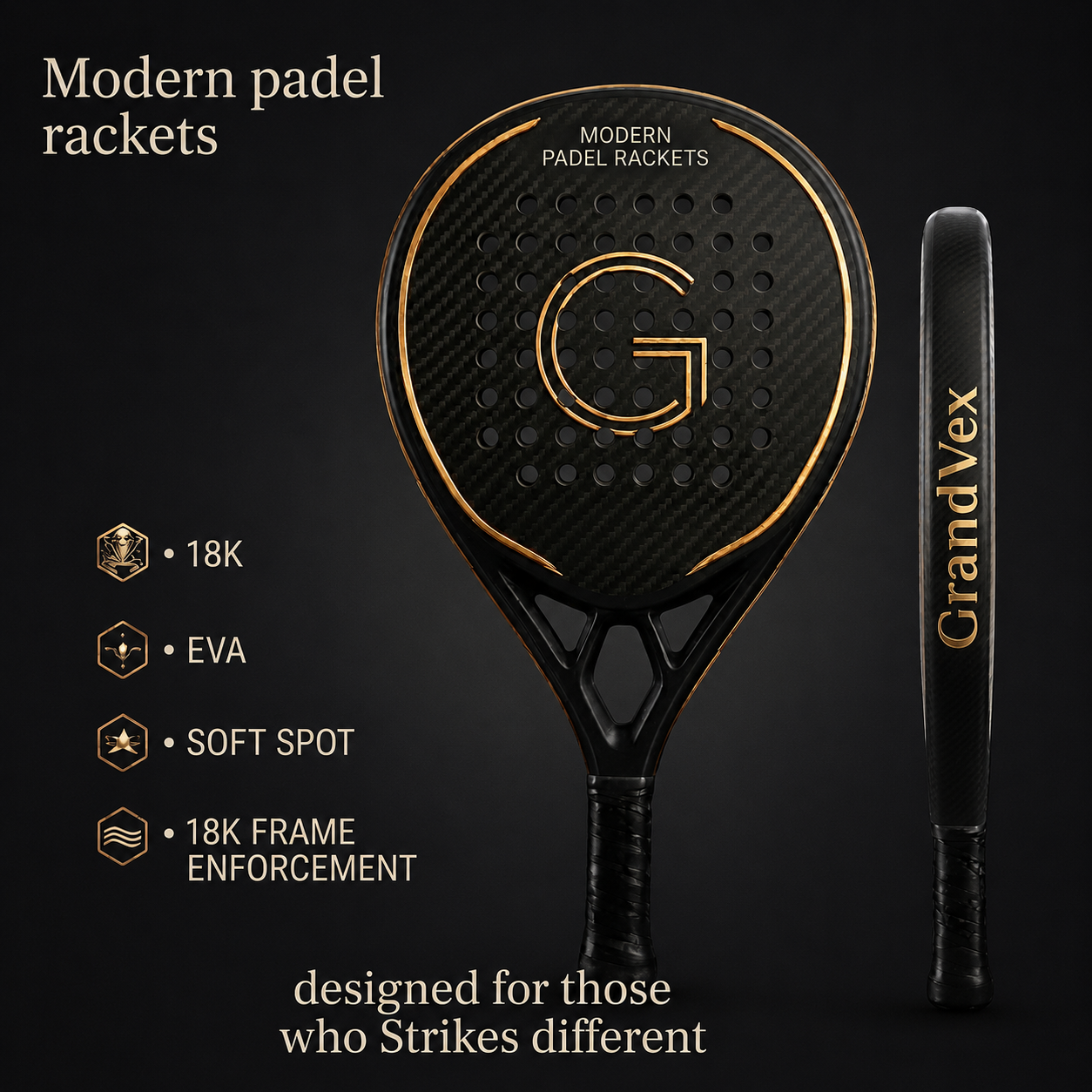 GrandVex Shadow 18K Padel Racket